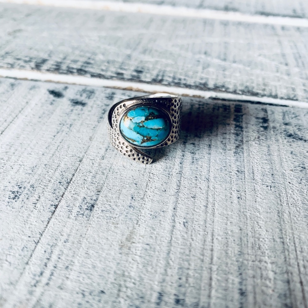Copper turquoise stone ring in sterling silver